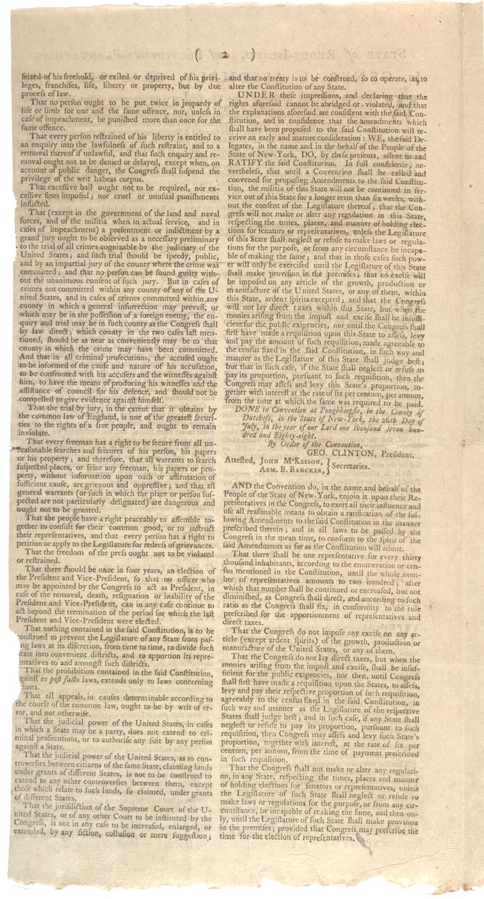 Resoluciones imprimiendo la propuesta de NYS para enmiendas a la Constitución, octubre de 1788 de American School