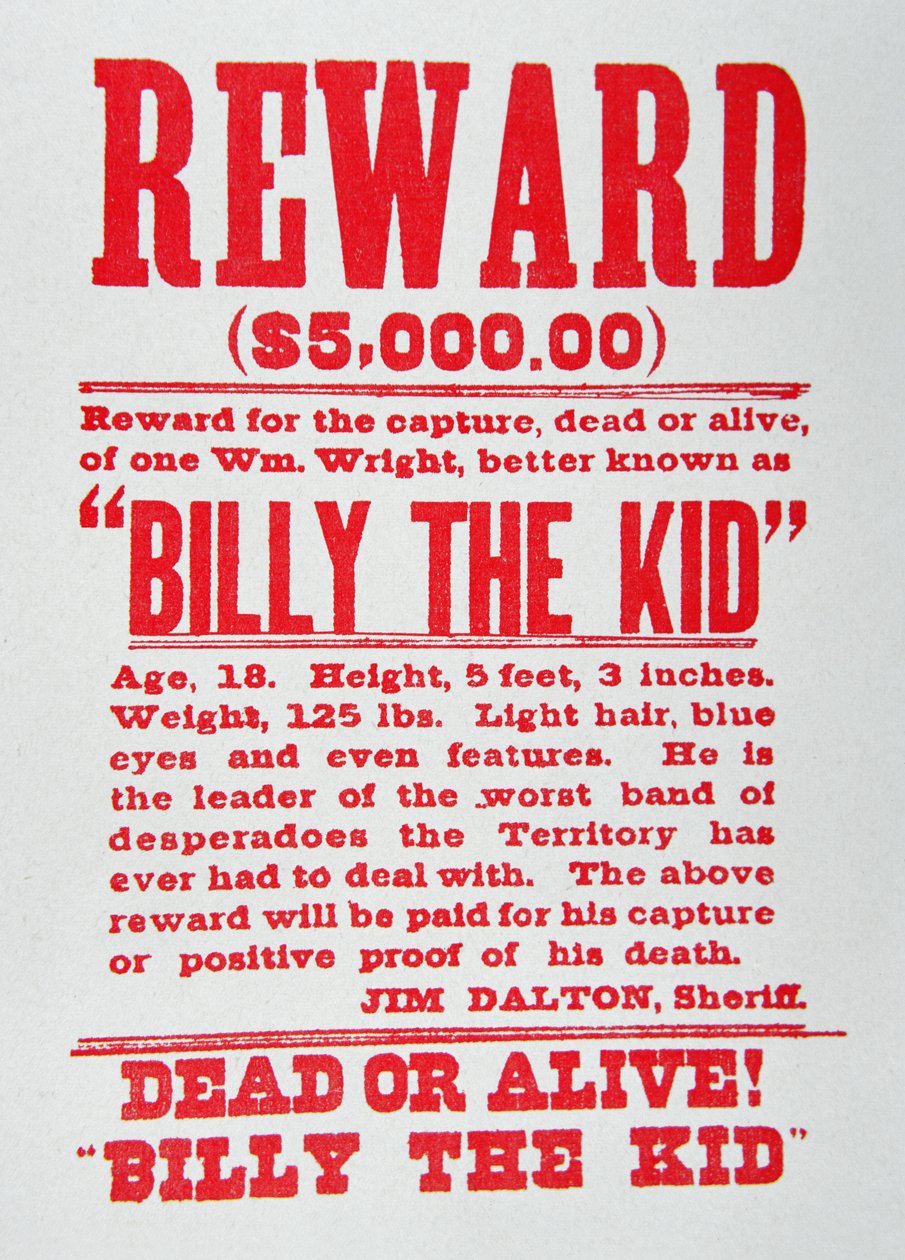 Cartel de recompensa por Billy the Kid (1859-81) de American School