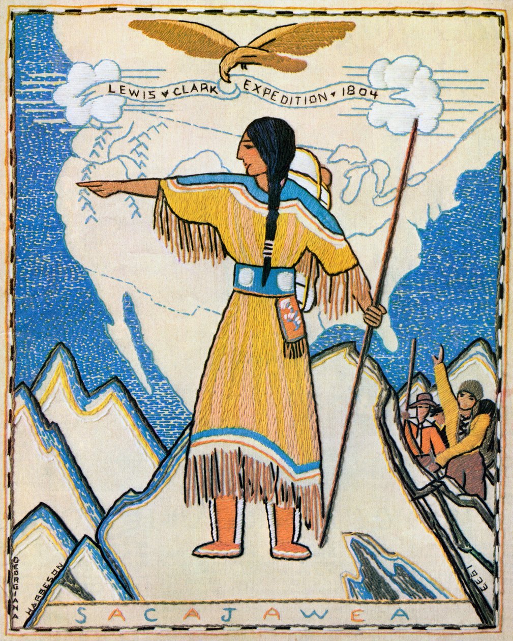Sacajawea en la expedición de Lewis y Clark de American School