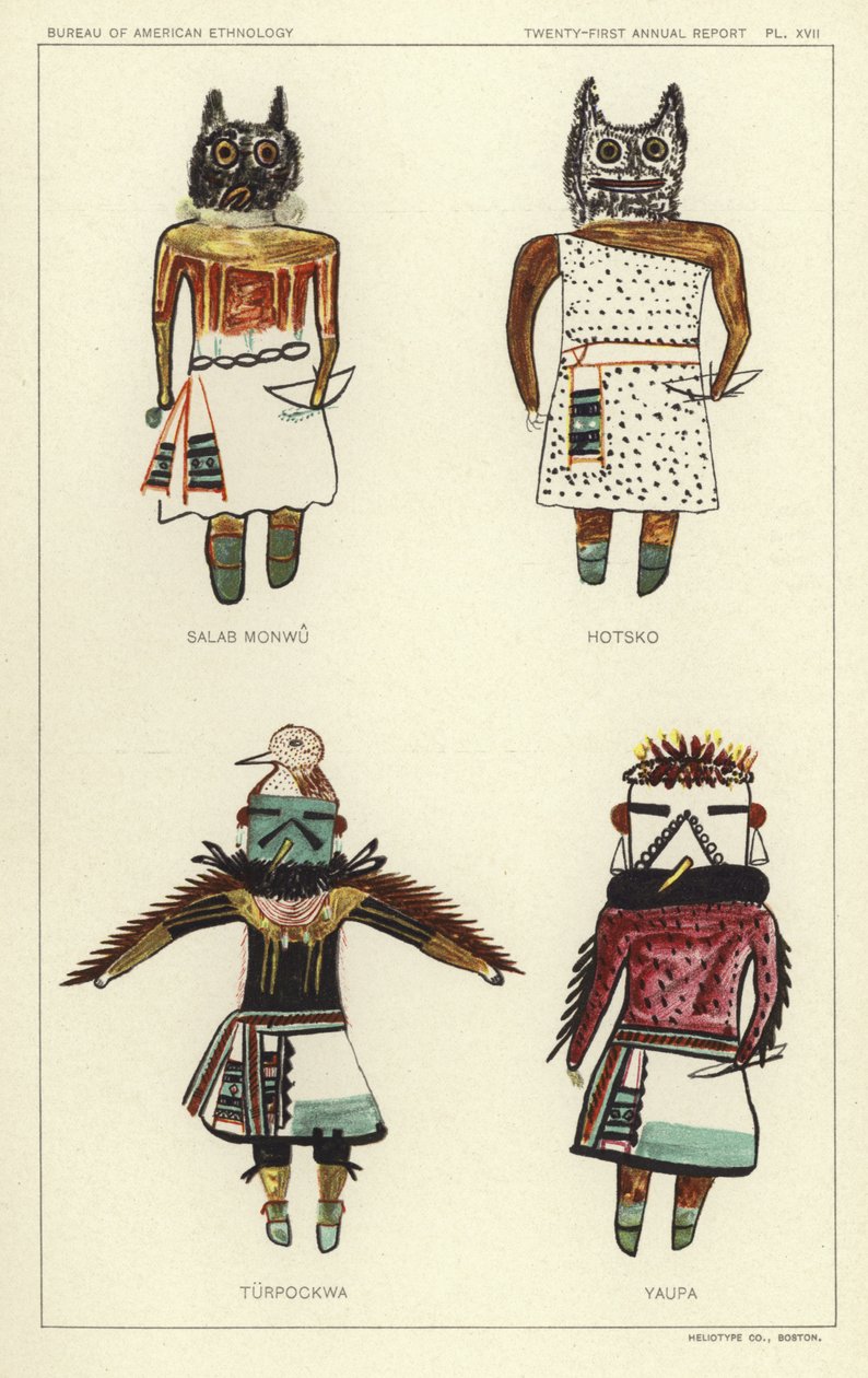 Salab Monwu, Hotsko, Turpockwa, Yaupa (litografía en color) de American School