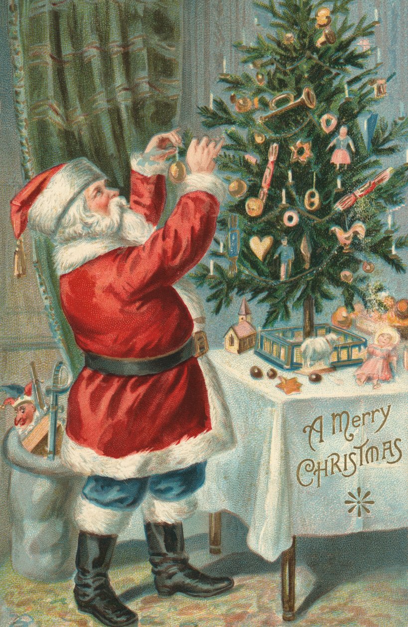 Papá Noel decorando un árbol de Navidad de American School