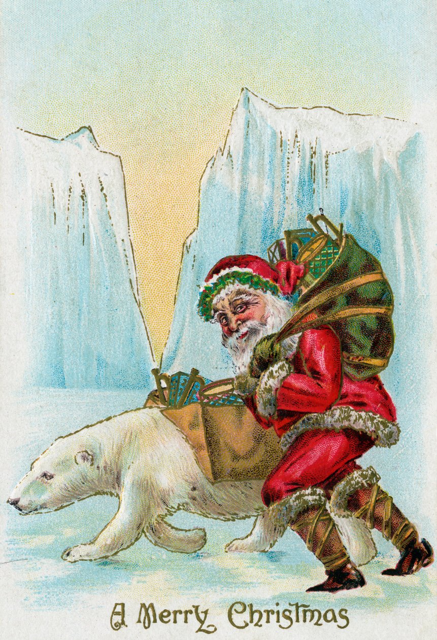 Papá Noel con un oso polar en el Polo Norte de American School