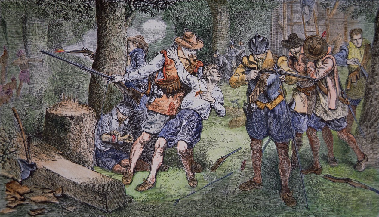 Asentamiento de Jamestown, Virginia en 1607 de American School