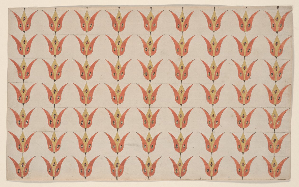 Siete filas de tulipanes, pintura Fraktur, c.1800-20 de American School