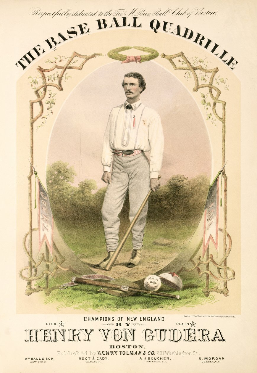 Portada de la partitura para The Base Ball Quadrille escrita por Henry von Gudera y publicada por Henry Tolman & Co. de American School