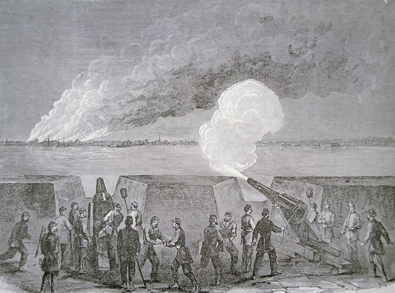 Sitio de Charleston, la ciudad ardiendo bajo bombardeo, 3 de enero de 1864, de Harper