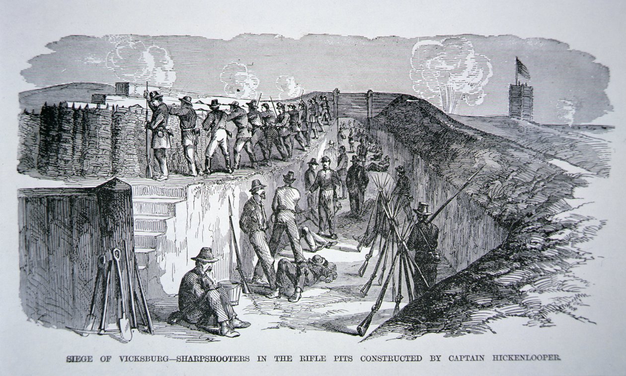 Sitio de Vicksburg - Francotiradores en las trincheras construidas por el General Hickenlooper (grabado) de American School