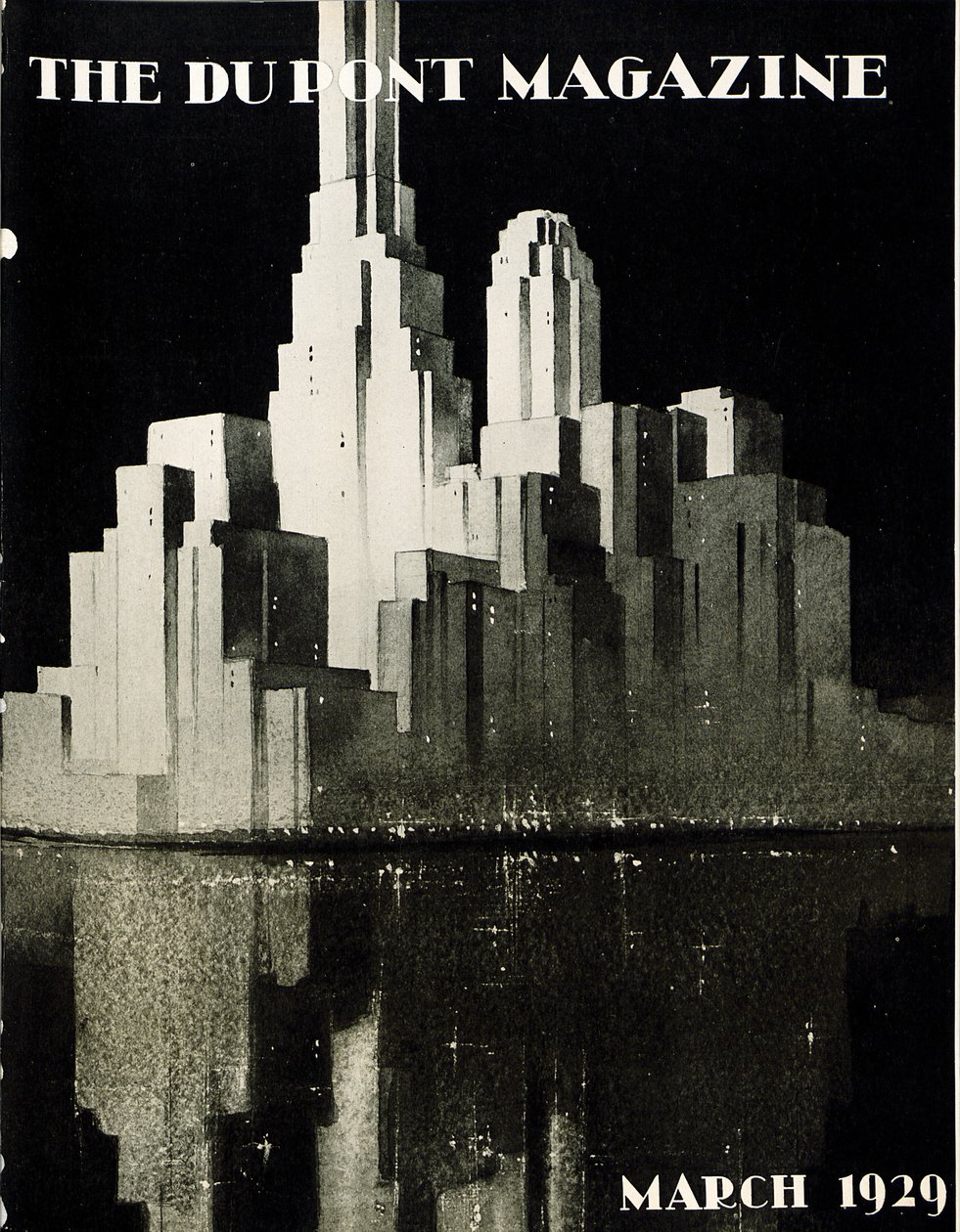 Rascacielos, portada de la revista DuPont, marzo 1929 de American School