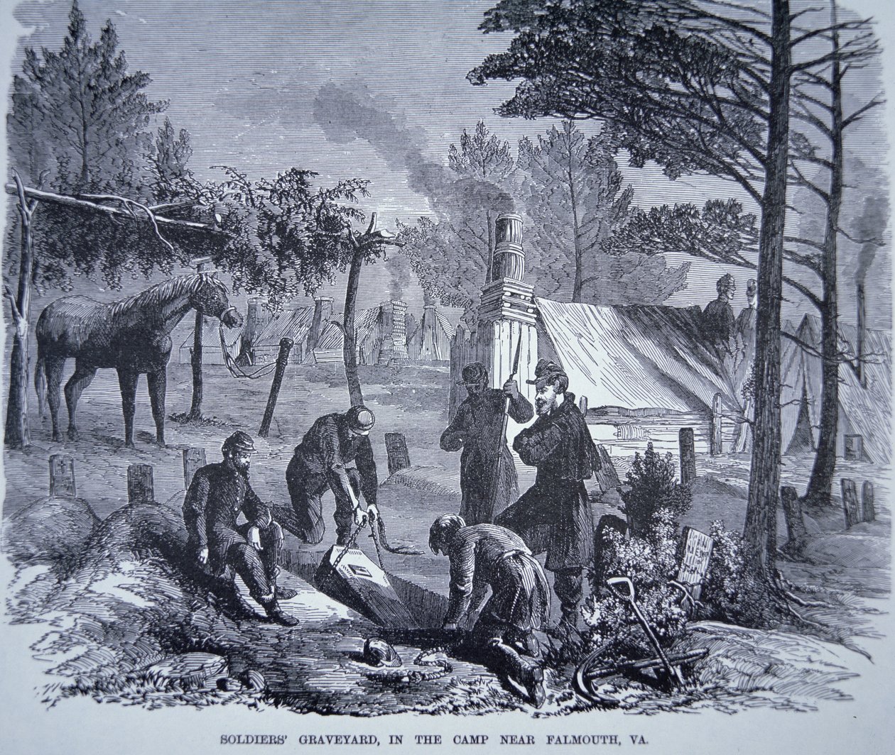 Cementerio de soldados en el campamento cerca de Falmouth, Virginia (litografía) de American School