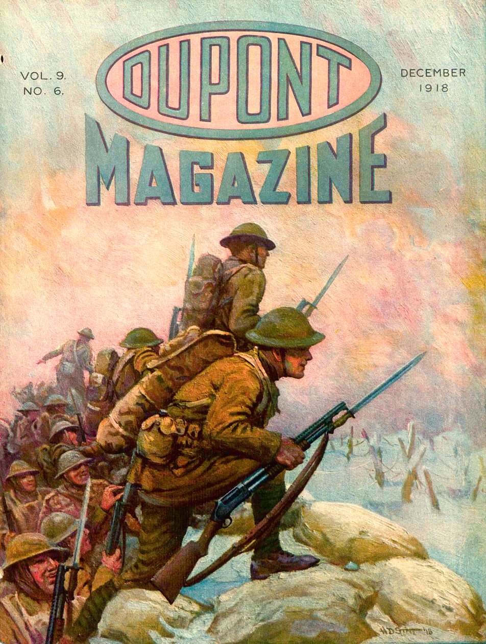 Soldados en las Trincheras, portada de la revista DuPont, diciembre de 1918 de American School