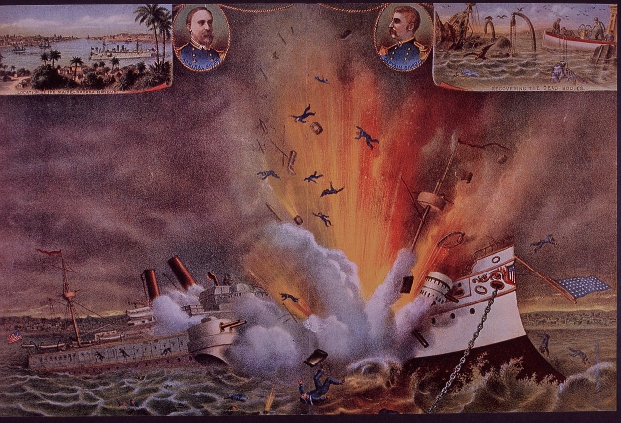 Guerra Hispano-Estadounidense 1898, USS Maine explotado en el puerto de La Habana de American School