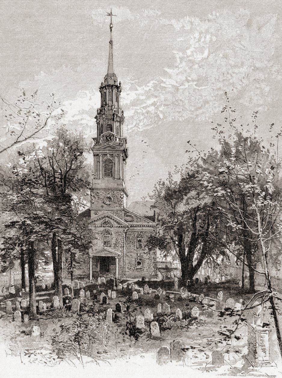 Iglesia de San Pablo, Nueva York, en el siglo XIX, de "The Century Illustrated Monthly Magazine", publicado en 1884 (grabado) de American School