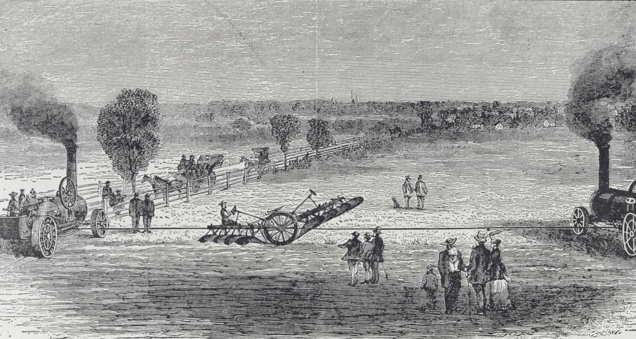Arado a vapor en la granja de Patterson, ilustración de 