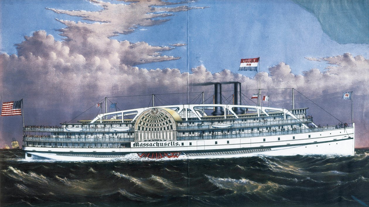 Barco de vapor Massachusetts operando con ruedas de paletas de American School