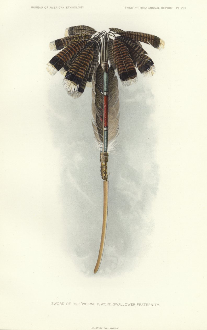 Espada de Thlewekwe (fraternidad de tragaespadas) (litografía en color) de American School