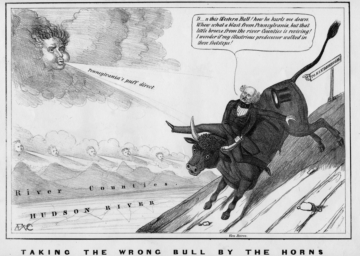 Tomando el toro equivocado por los cuernos, publicado por John Childs, Nueva York, c.1840 de American School