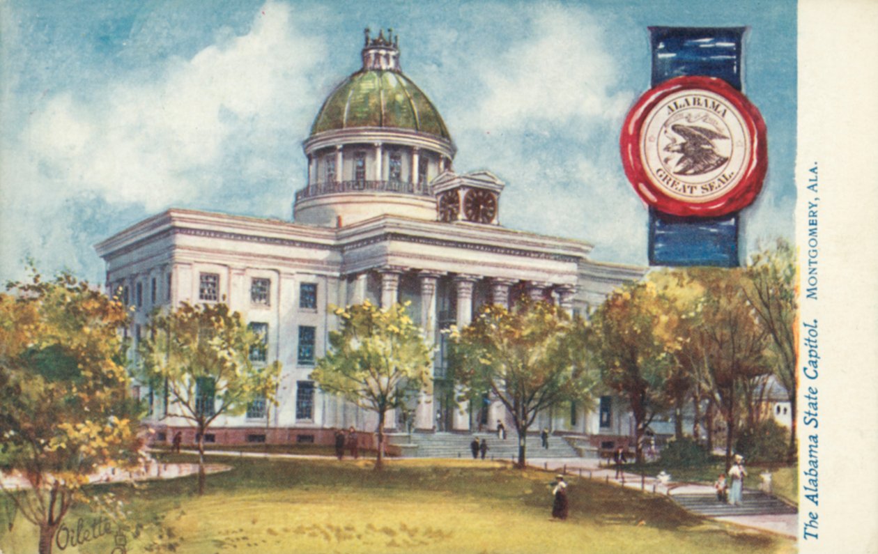 El Capitolio del Estado de Alabama, Montgomery, Alabama (litografía en color) de American School