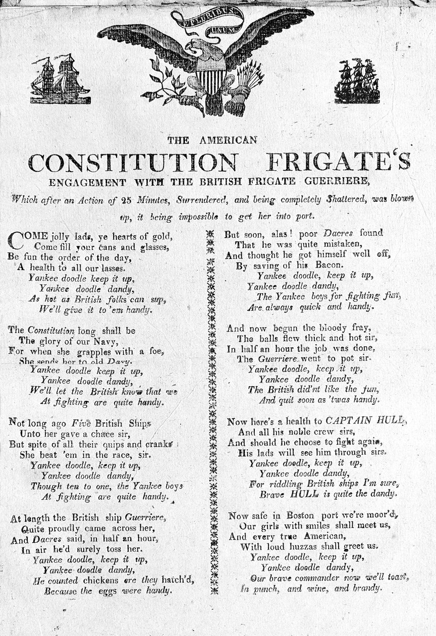 El enfrentamiento de la fragata Constitución estadounidense con la fragata británica Guerriere de American School