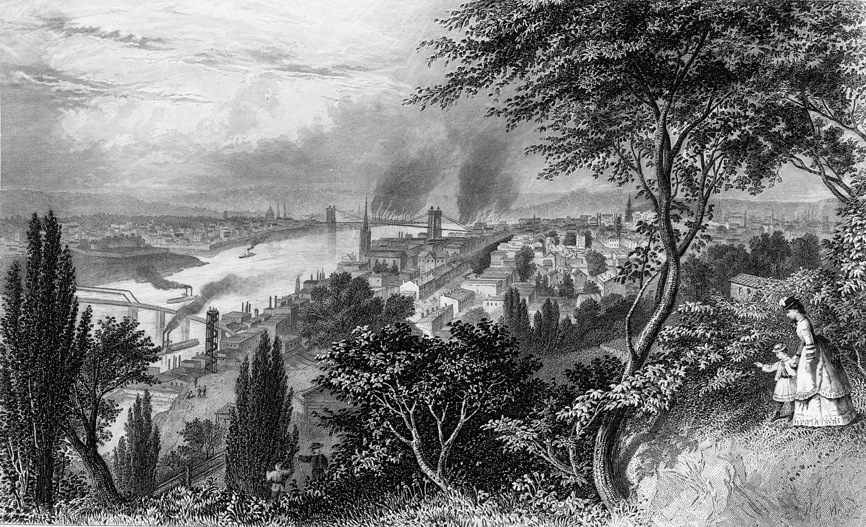 La ciudad de Cincinnati, Ohio, de América Pintoresca Volumen II, impreso en Nueva York 1872 de American School