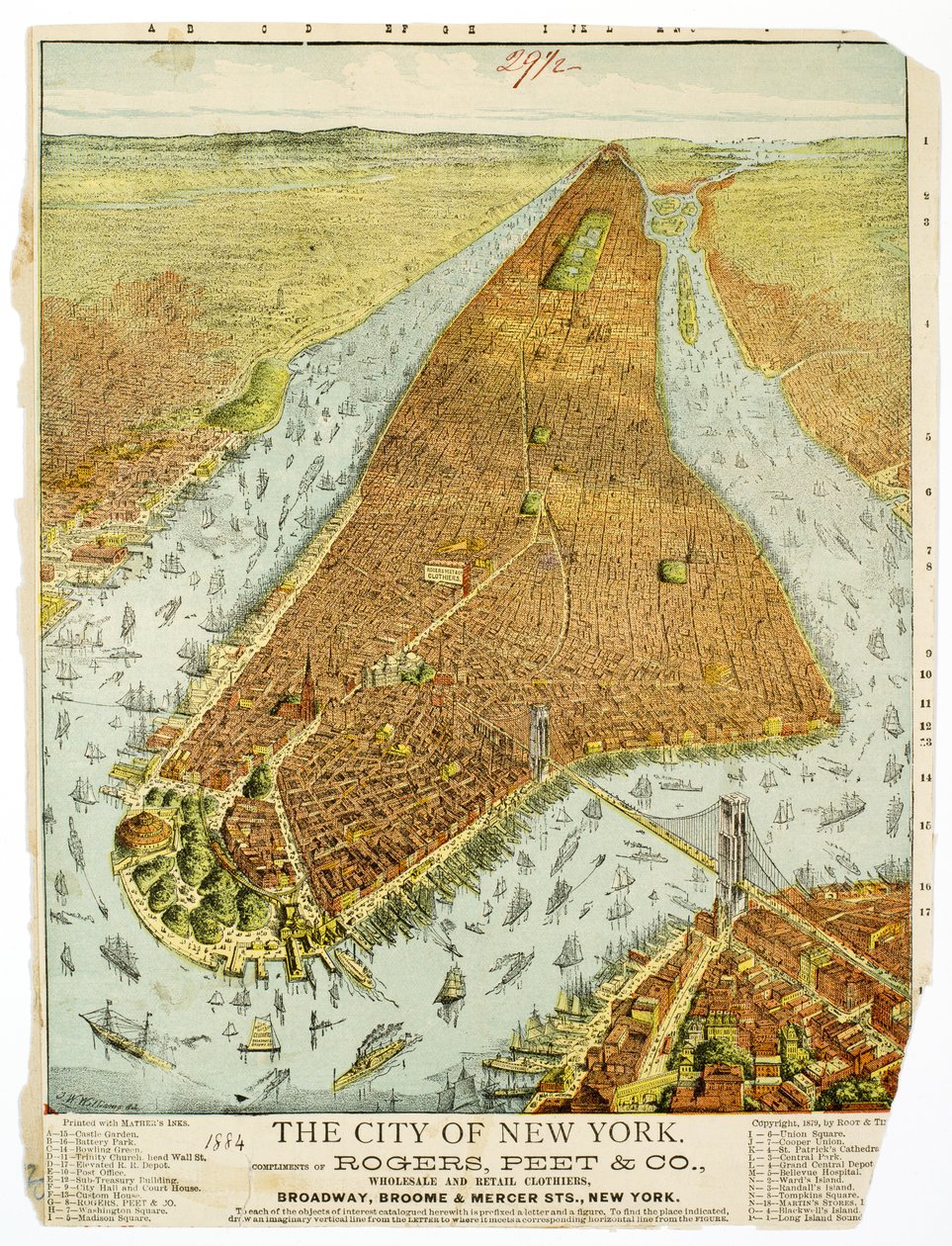 La ciudad de Nueva York, cortesía de Rogers, Peet & Co., Mayoristas y Minoristas de Ropa, Broadway, Broome & Mercer Sts., NY. de American School