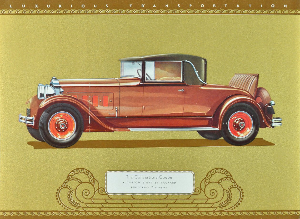 The Convertible Coupe, A Custom Eight by Packard, pub.1930 (litografía en color) de American School