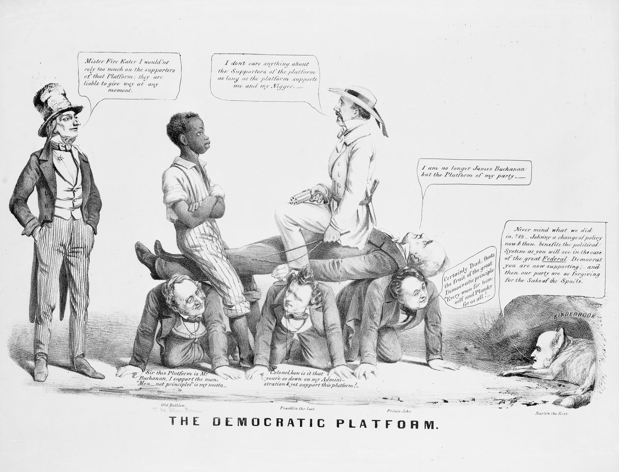 "La Plataforma Democrática" caricatura política comentando la posición del partido demócrata sobre la esclavitud, c.1856 de American School