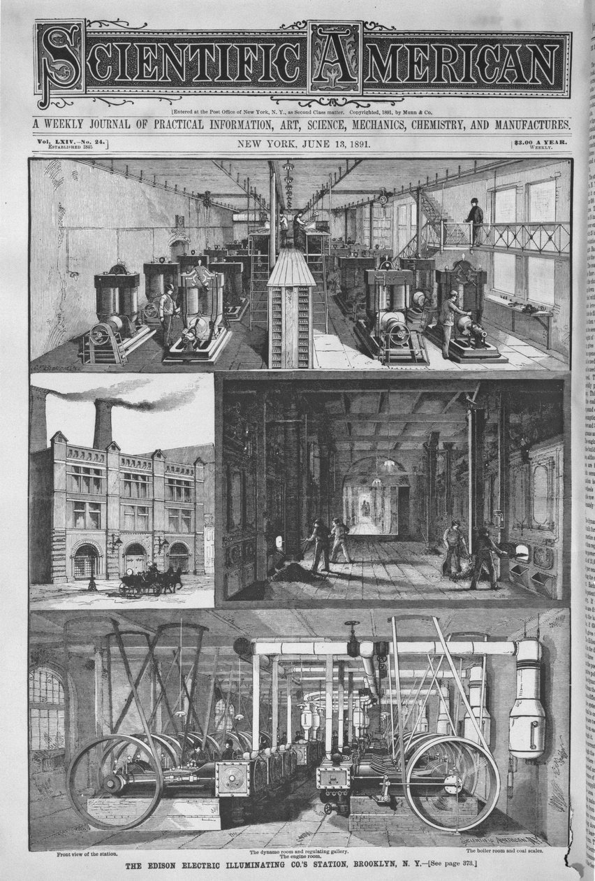 La estación de la Compañía Eléctrica Edison, ilustración de Scientific American, 1891 de American School