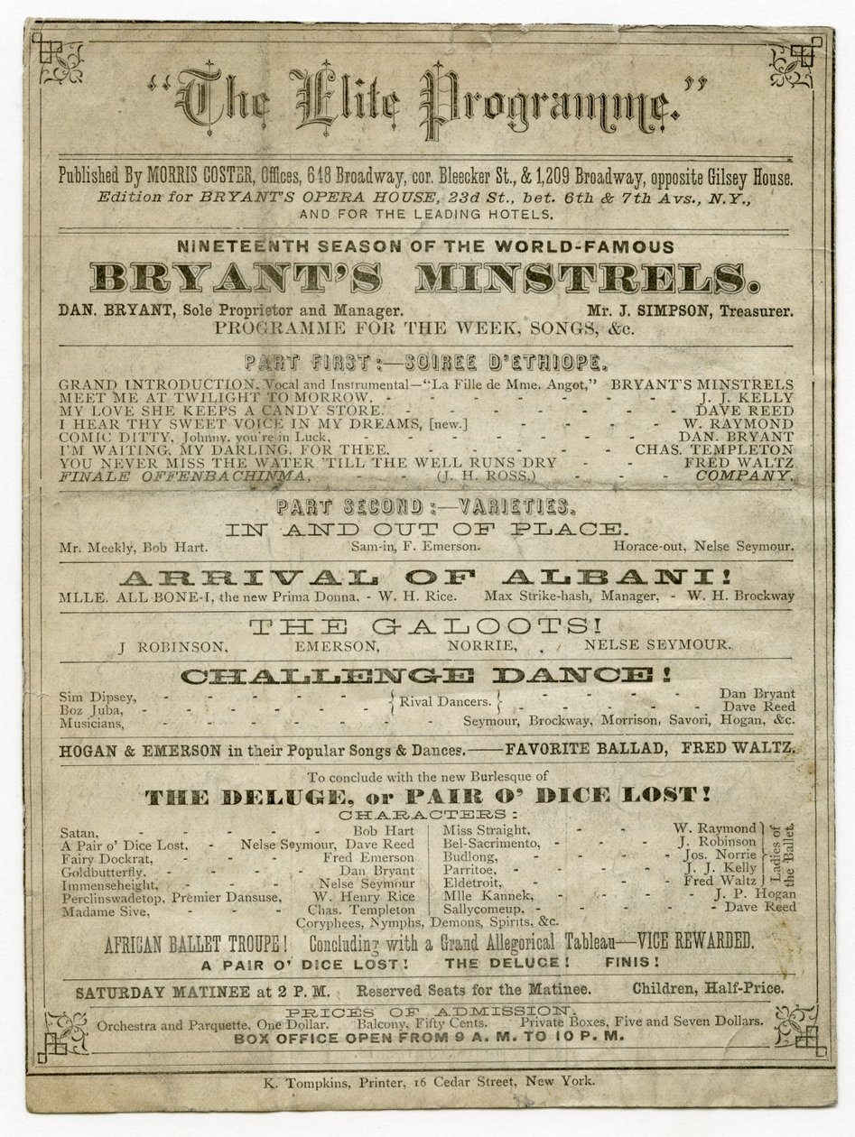 El Programa Elite para la Ópera de Bryant, publicado por Morris Coster de American School