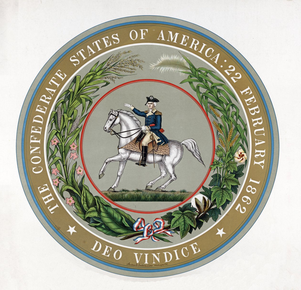 El Gran Sello de los Estados Confederados de América : 22 de febrero de 1862 - Deo Vindice, pub.1911 (litografía en color) de American School