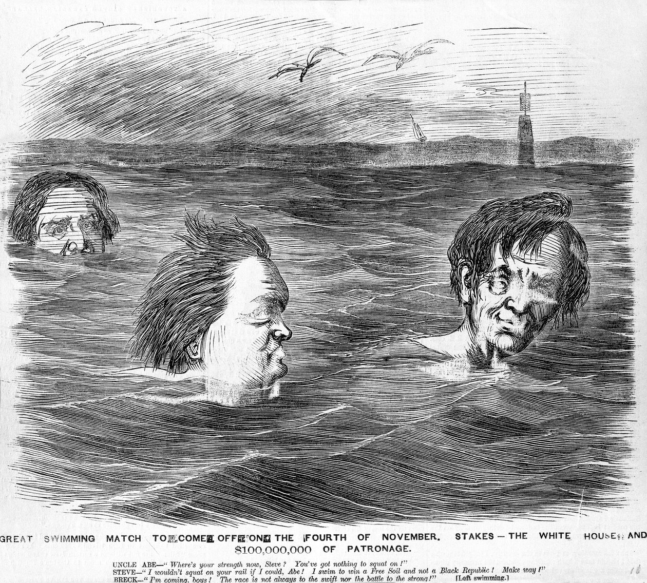 El gran partido de natación que se celebrará el cuatro de noviembre, c.1860 de American School