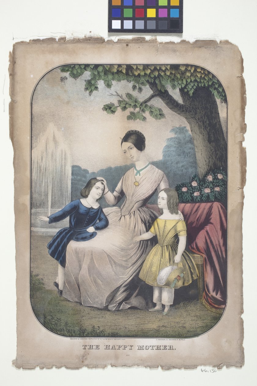 La madre feliz (litografía coloreada a mano) de American School