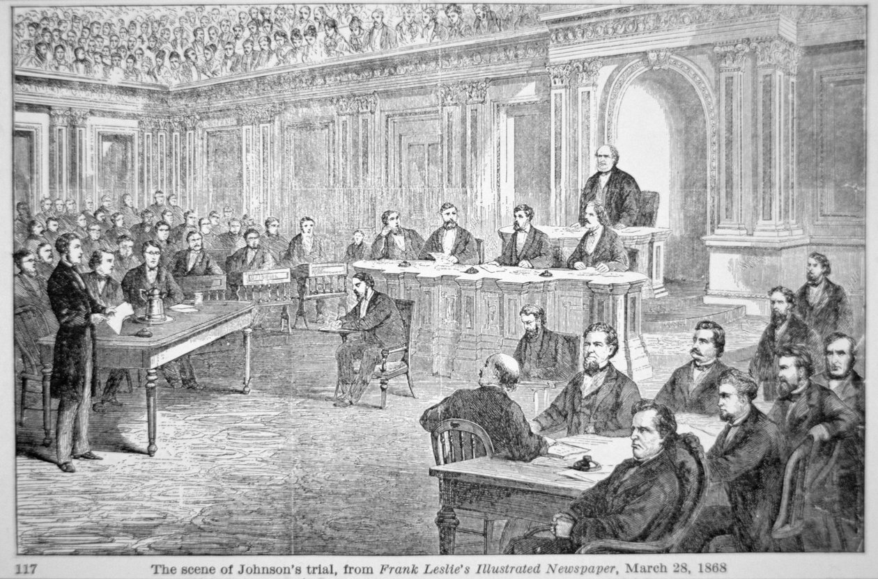 El juicio político del presidente Johnson en 1868, ilustración de 