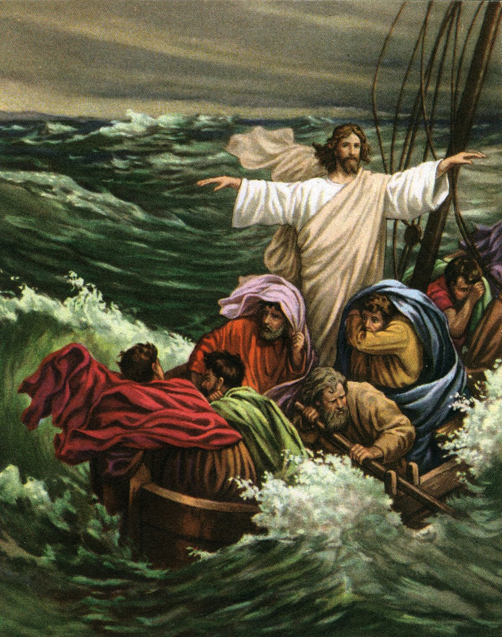 El milagro de Cristo calmando la tormenta en el mar de Galilea de American School