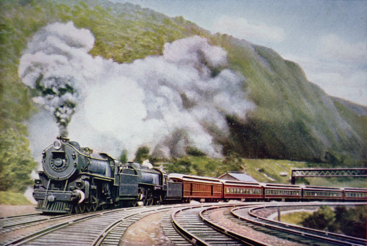 El expreso de Nueva York a Chicago en la Curva de la Herradura, Alleghany, c.1930 de American School