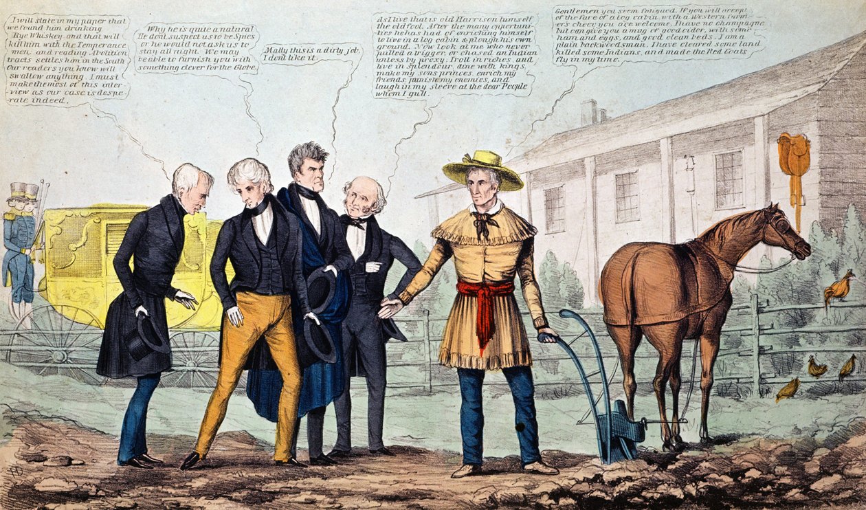 El granjero de North Bend y sus visitantes, caricatura publicada por H.R. Robinson, c.1840-42 de American School