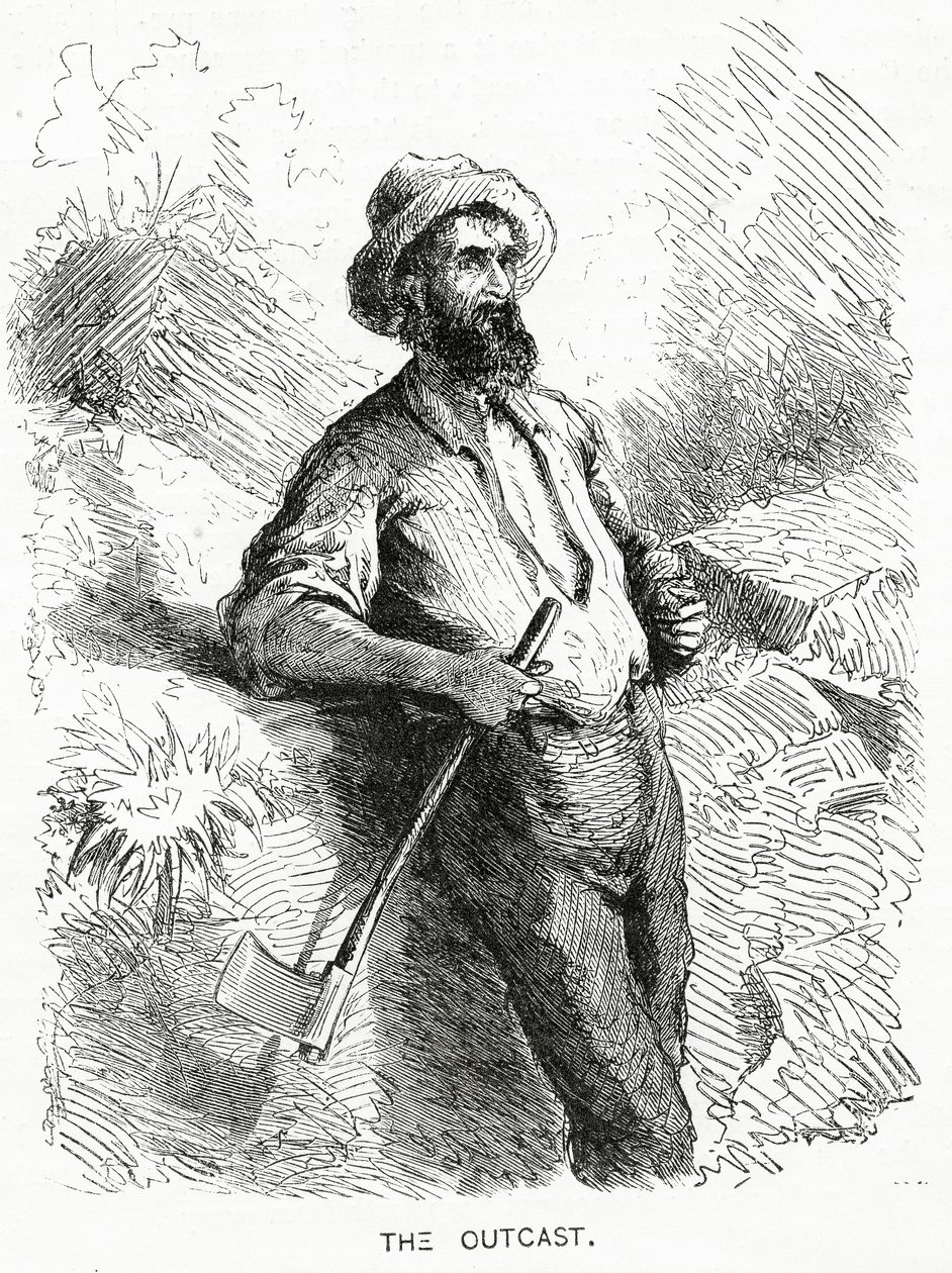 El Marginado, ilustración para una historia destacada, Una Comunidad de Marginados, de Appletons Journal, 23 de marzo de 1872 de American School