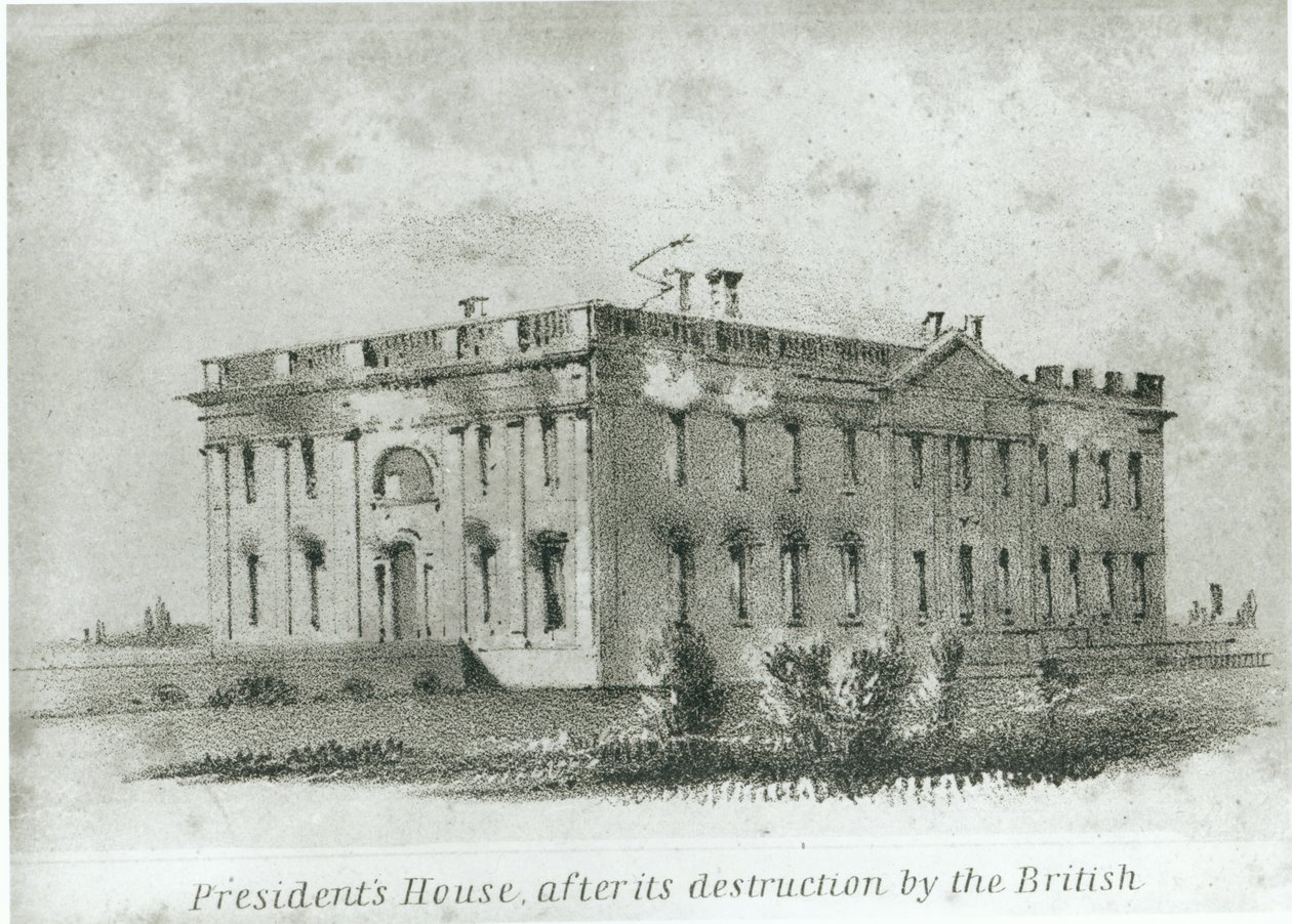 La Casa del Presidente después de su destrucción por los británicos, de 