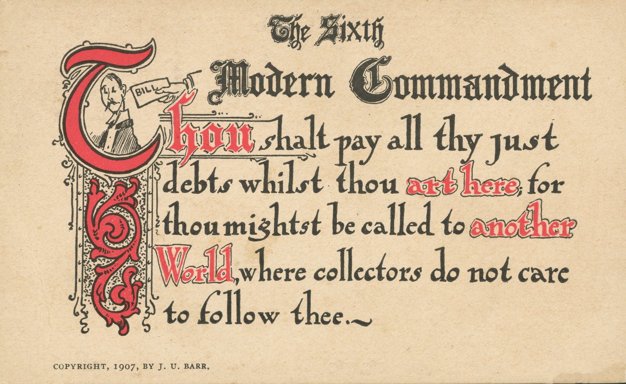 El sexto mandamiento moderno (litografía en color) de American School