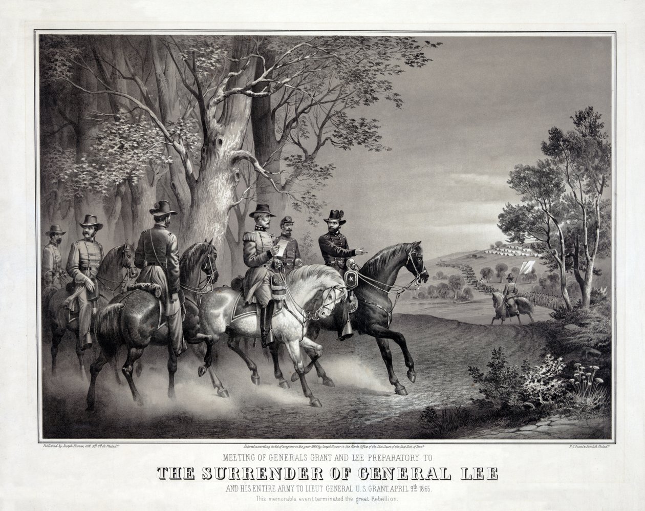 La rendición del general Lee, pub. 1866 (litografía) de American School