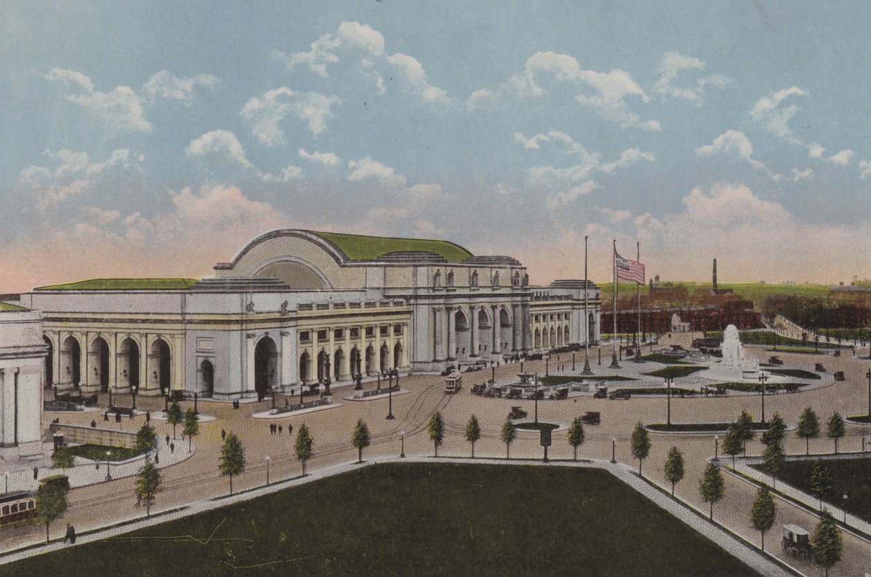 The Union Station, Washington DC (litografía en color) de American School