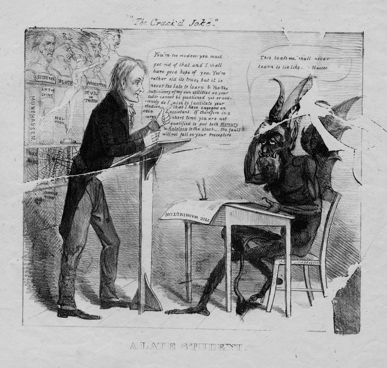 El chiste roto: un estudiante tardío, 1827 de American School
