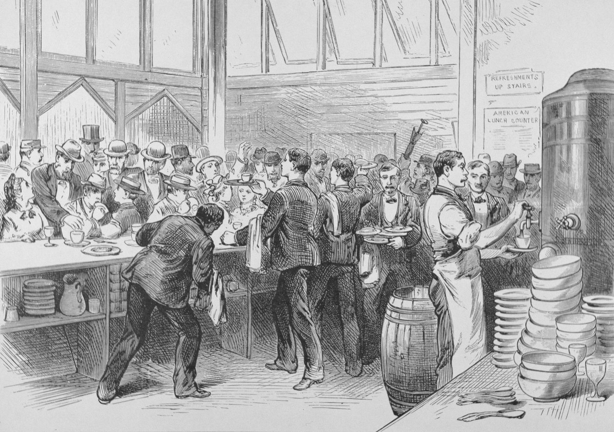 El abarrotado mostrador de almuerzo de una estación de tren americana de American School