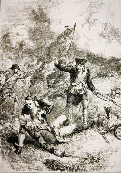 La muerte del mayor John Pitcairn de los marines británicos en la batalla de Bunker Hill de American School