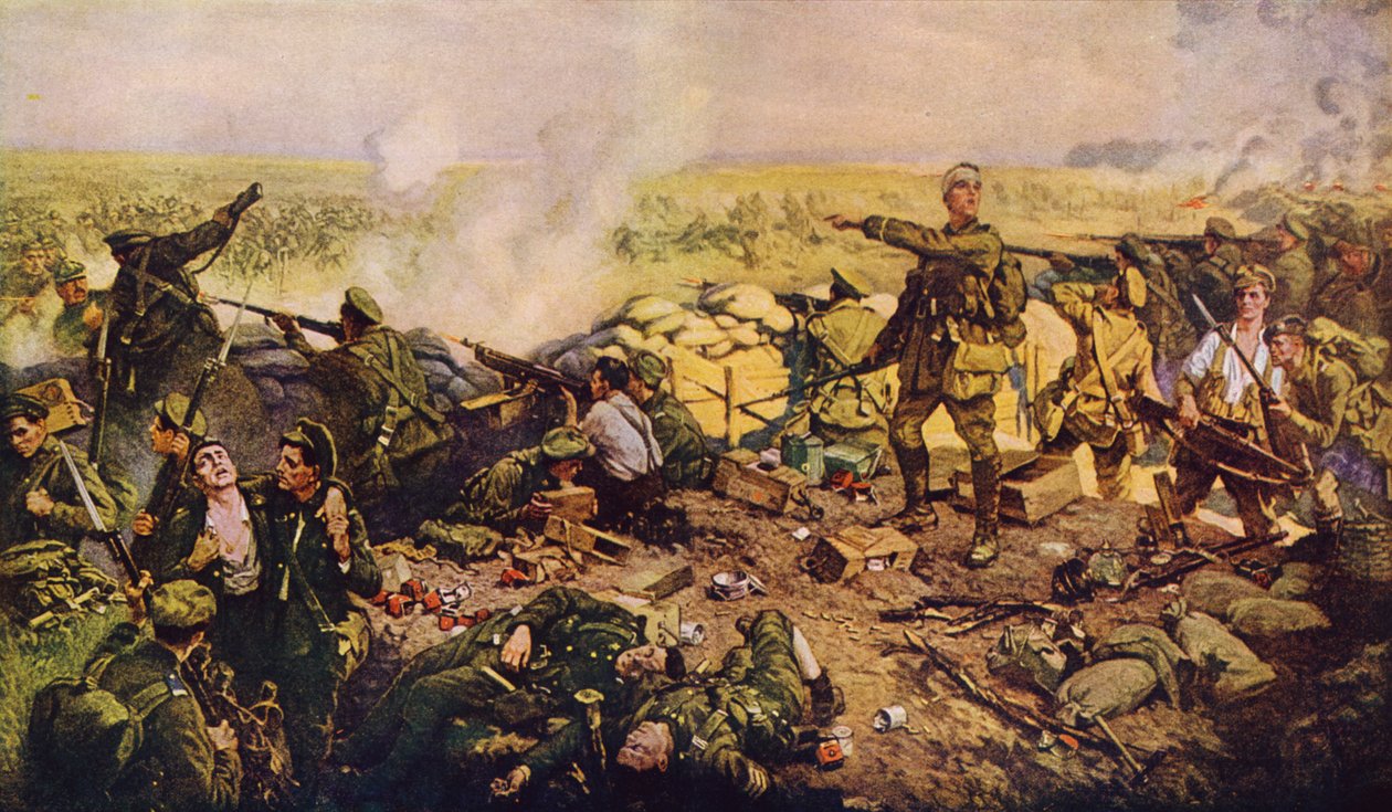 Los indomables canadienses en la famosa batalla de Ypres (litografía en color) de American School