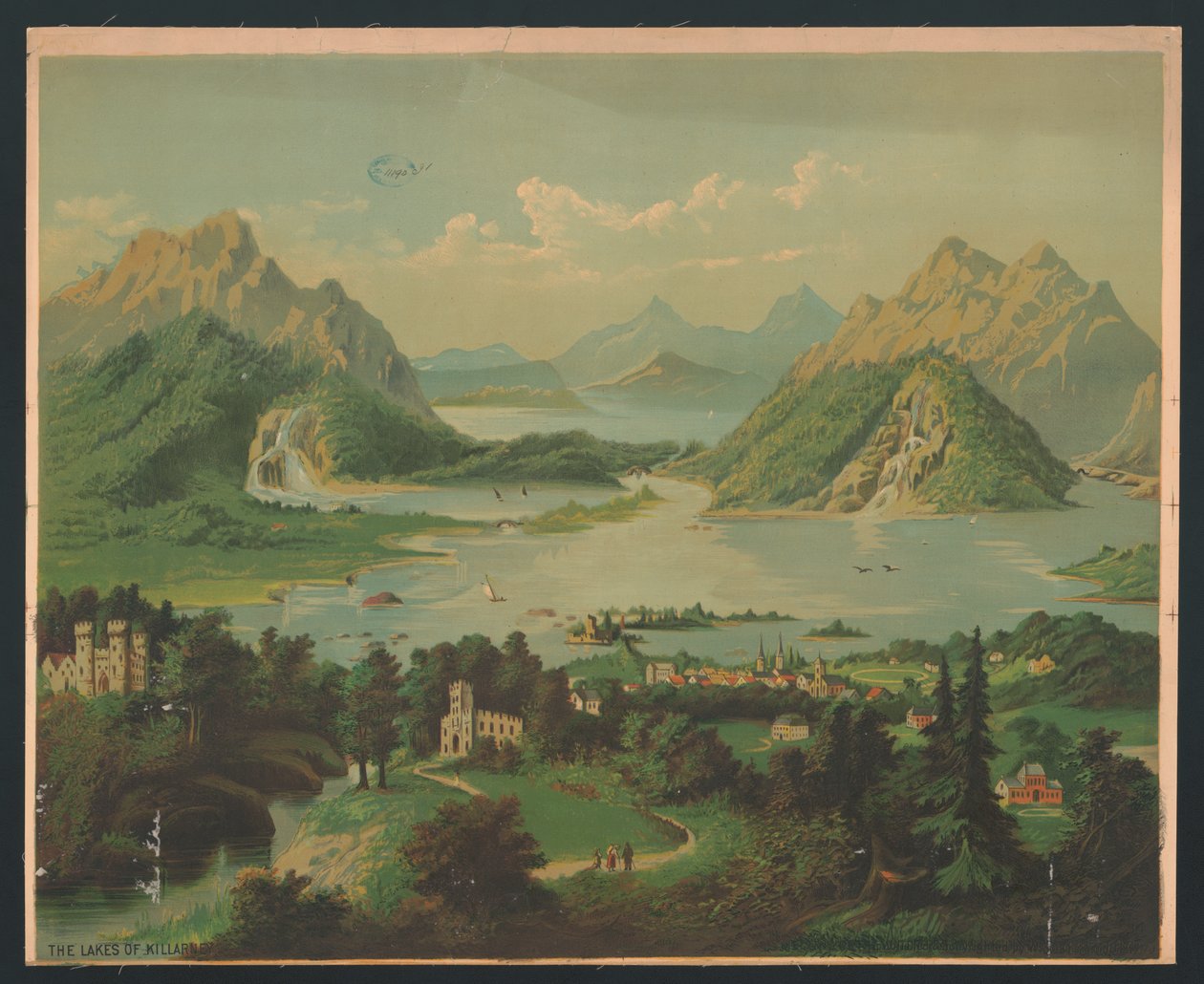 Los lagos de Killarney, c.1878 (cromolito) de American School