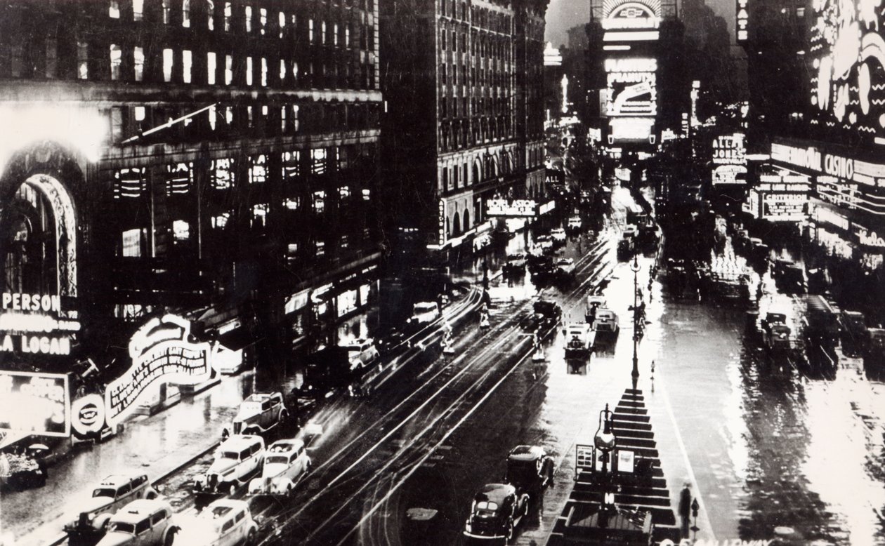 Times Square de noche, Nueva York, c.1930 de American School