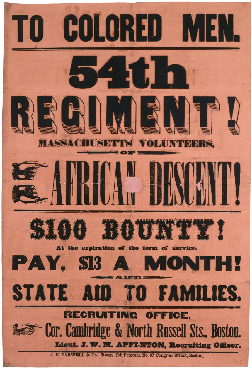 A los Hombres de Color. 54º Regimiento! Voluntarios de Massachusetts, de Descendencia Africana, 1863 de American School