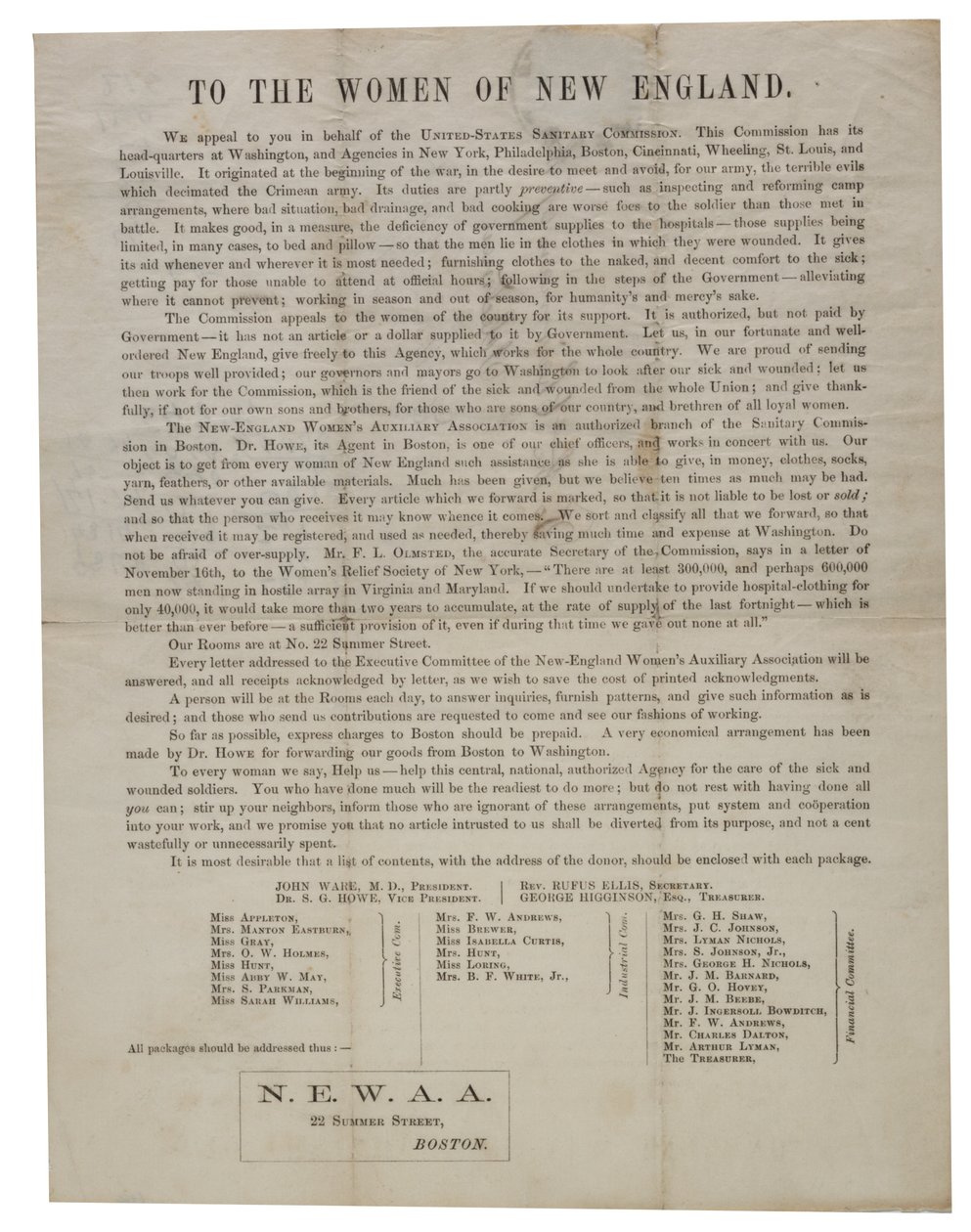 A las mujeres de Nueva Inglaterra (carta circular), c.1862-1865 de American School