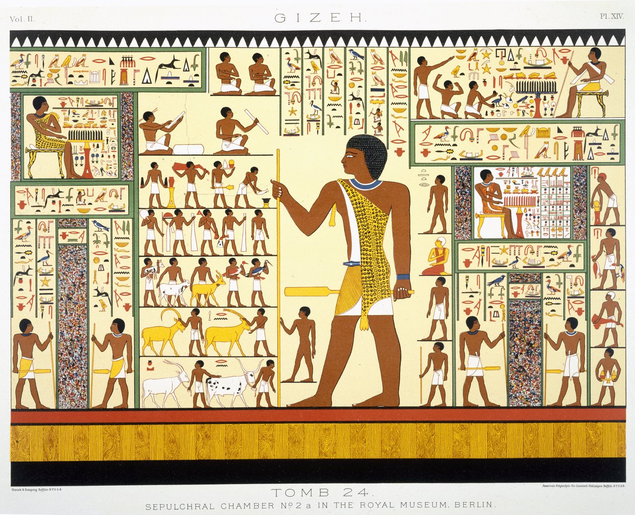 Tumba 24, Cámara Sepulcral No. 2a, de Gizeh, Volumen II, lámina XIV de Vol 2 Egipto Antiguo por Samuel Augustus Binion, publicado 1887 (cromolitografía tintada) de American School
