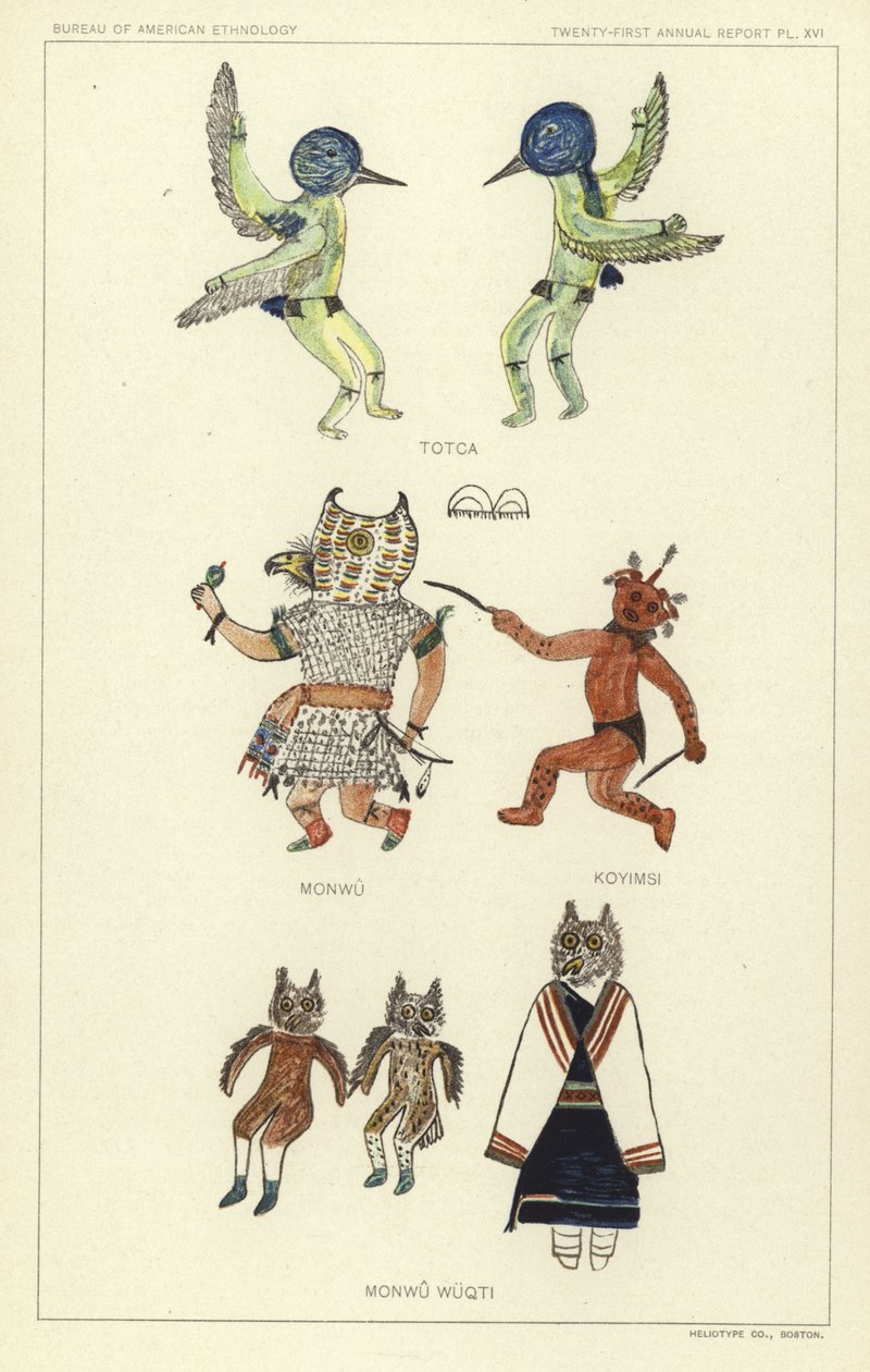 Totca, Monwu, Koyimsi, Monwu Wuqti (litografía en color) de American School